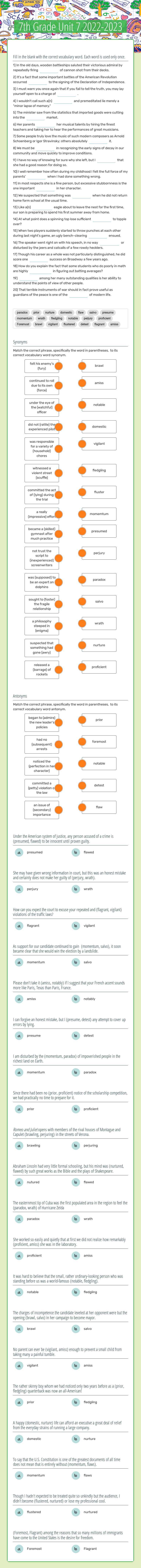 7th Grade Unit 7 2022-2023 Grade 7 worksheet preview