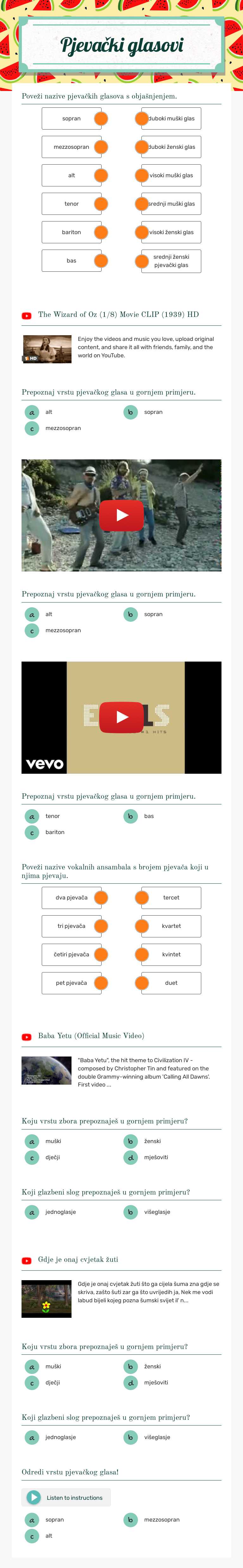 Pjevački glasovi worksheet preview image