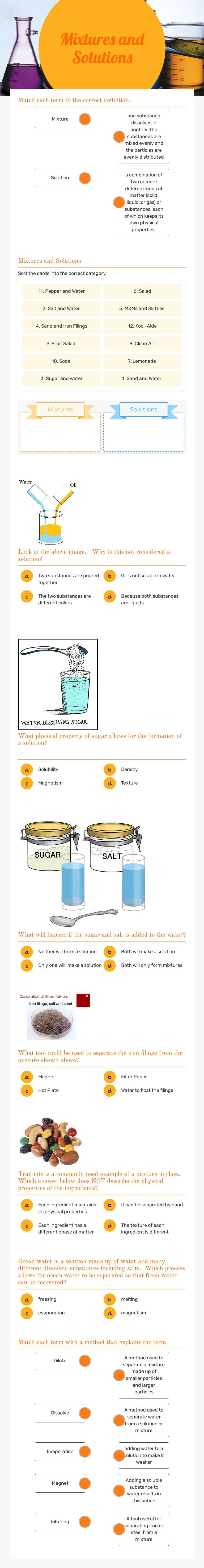 Mixtures and Solutions Grade 5 worksheet preview