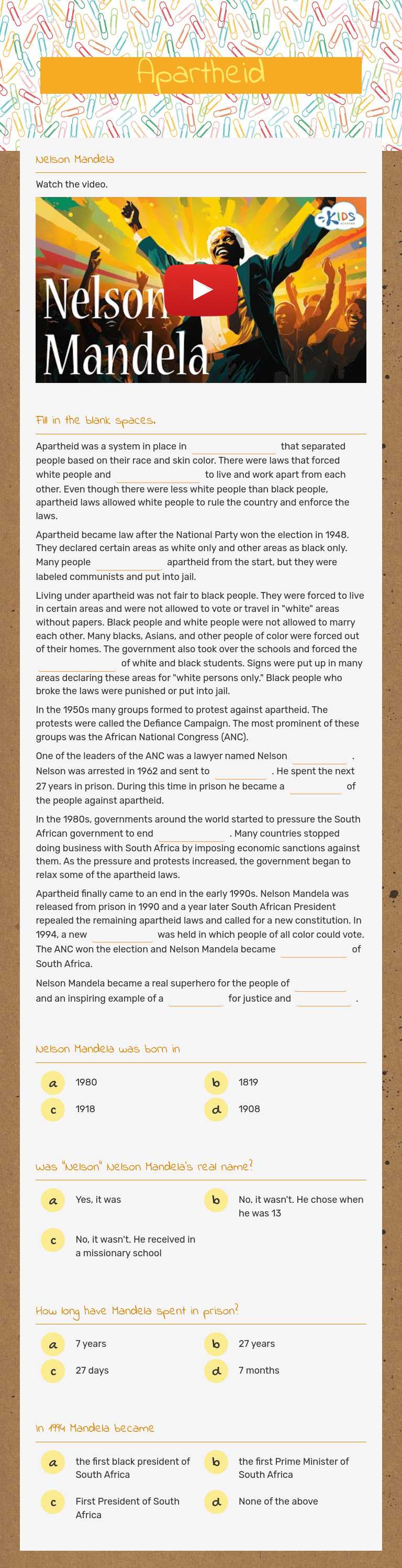 Apartheid worksheet preview image