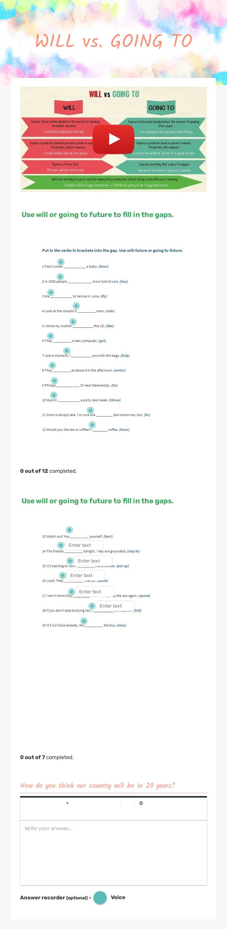WILL vs. GOING TO worksheet preview image