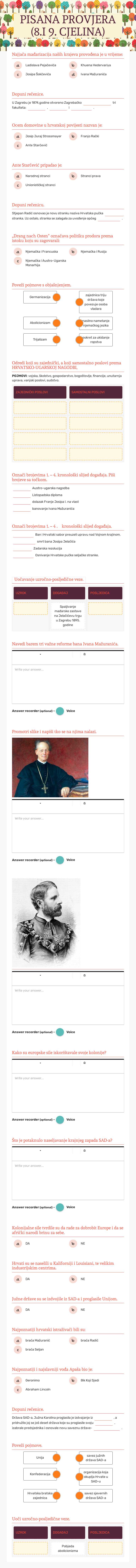 PISANA PROVJERA (8.I 9. CJELINA) worksheet preview image