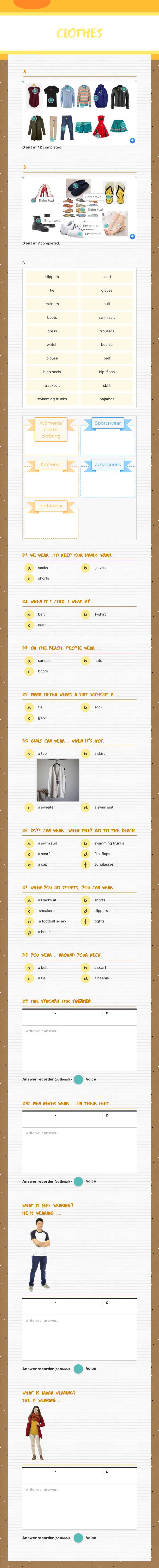 clothes Grade 5 worksheet preview