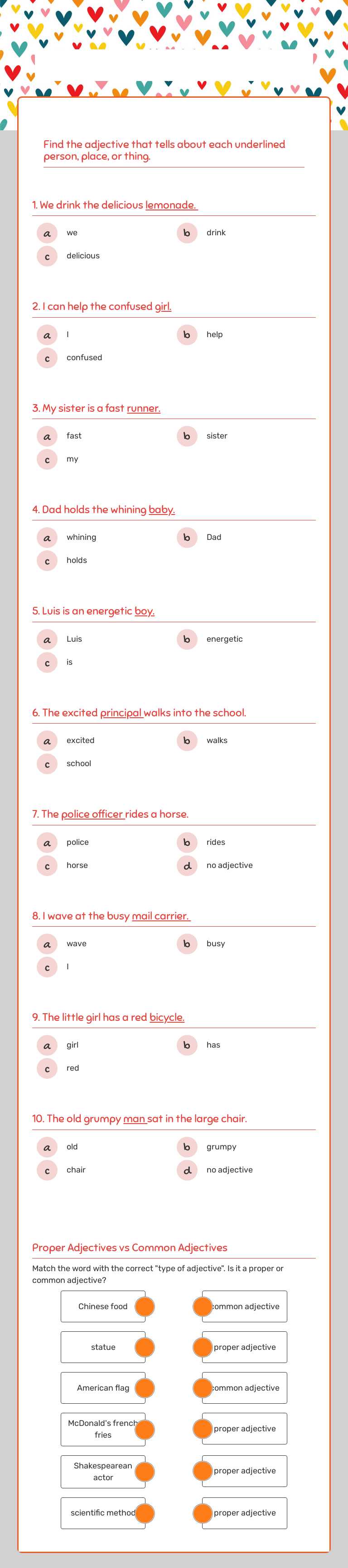 Common Adjectives vs. Proper Adjectives Grade 1 worksheet preview