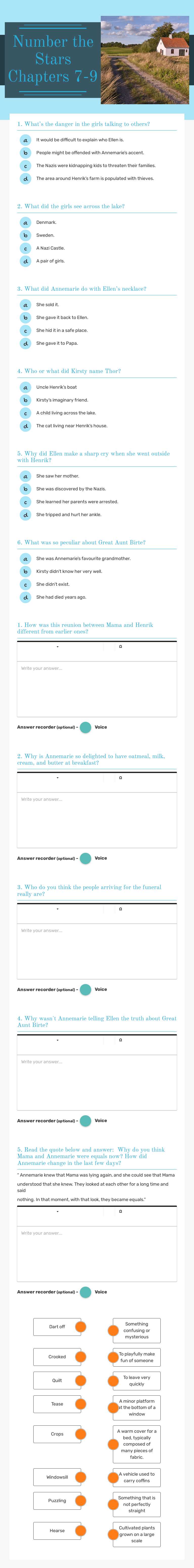Number the Stars
Chapters 7-9 Grade 6 worksheet preview