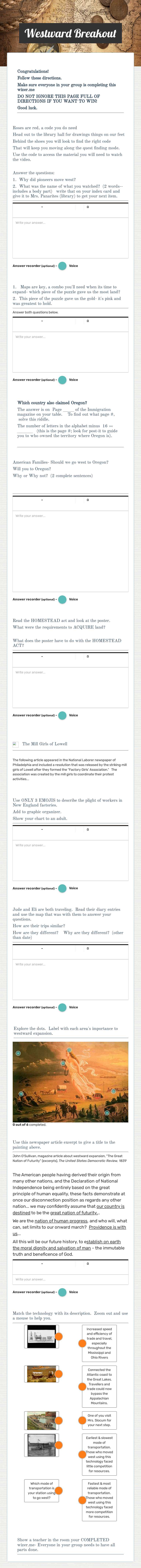 Westward Breakout worksheet preview image