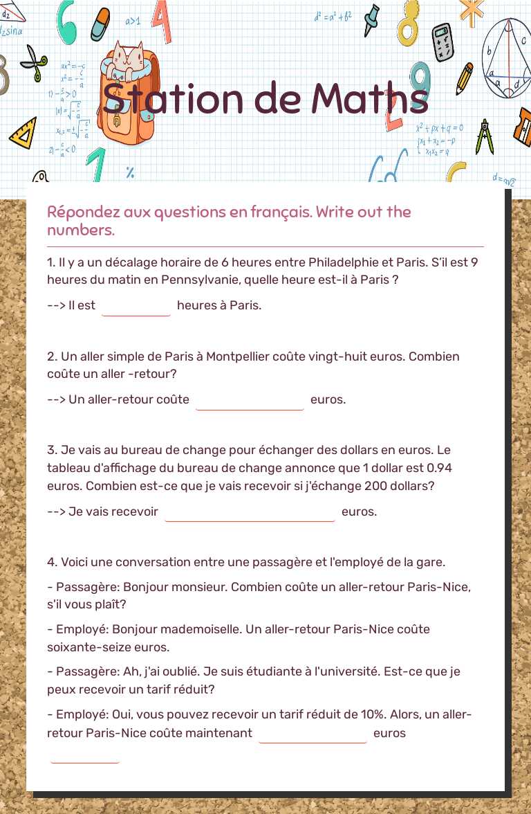 Station de Maths worksheet preview image
