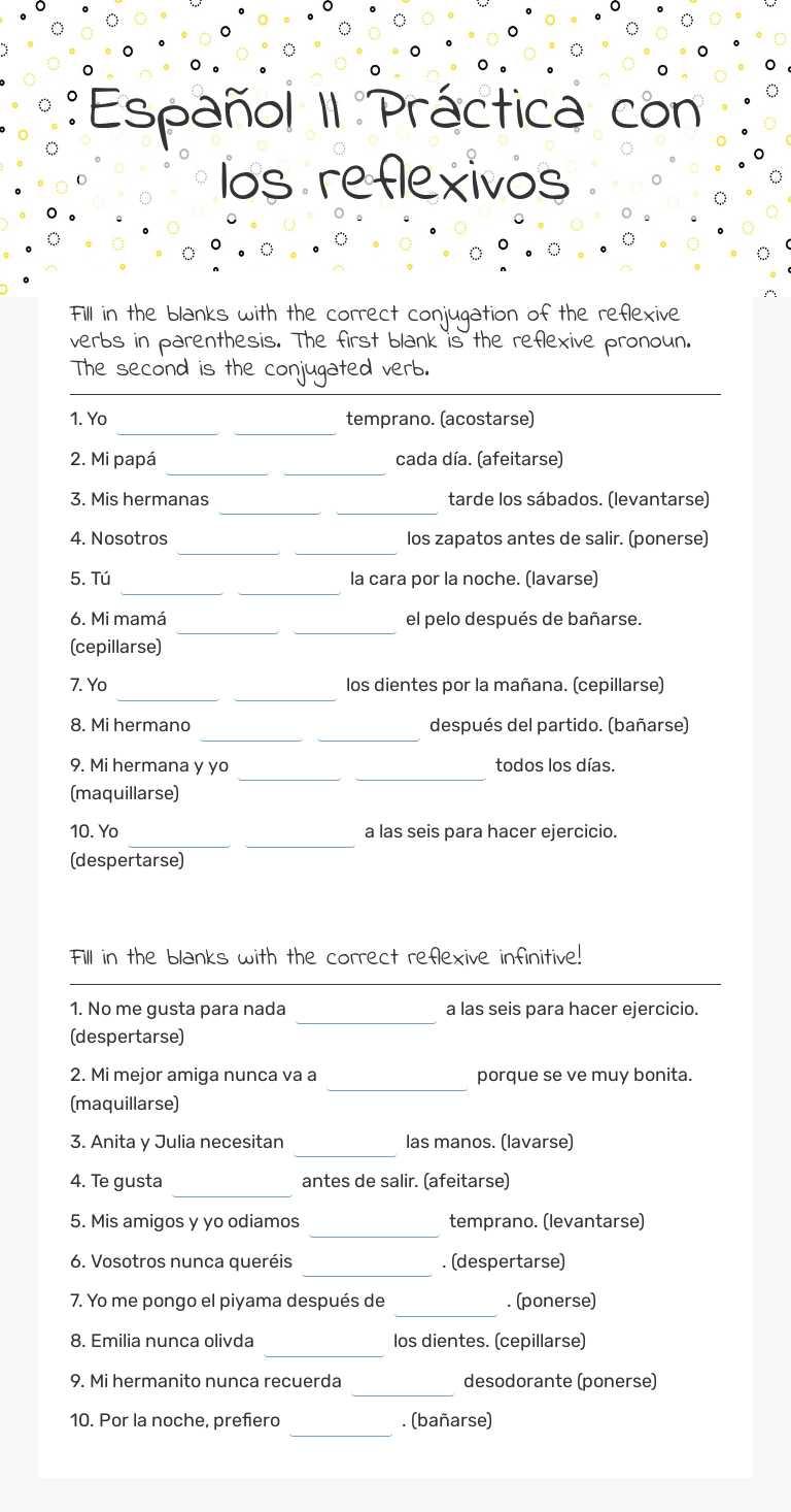 Español II
Práctica con los reflexivos worksheet preview image