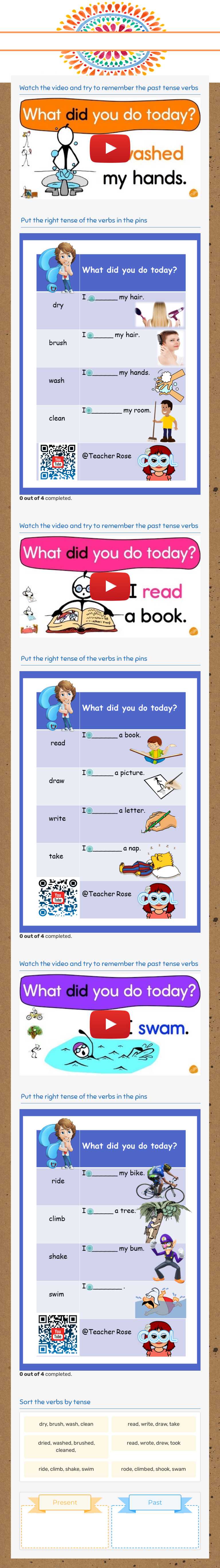 Past tense of verbs worksheet preview image