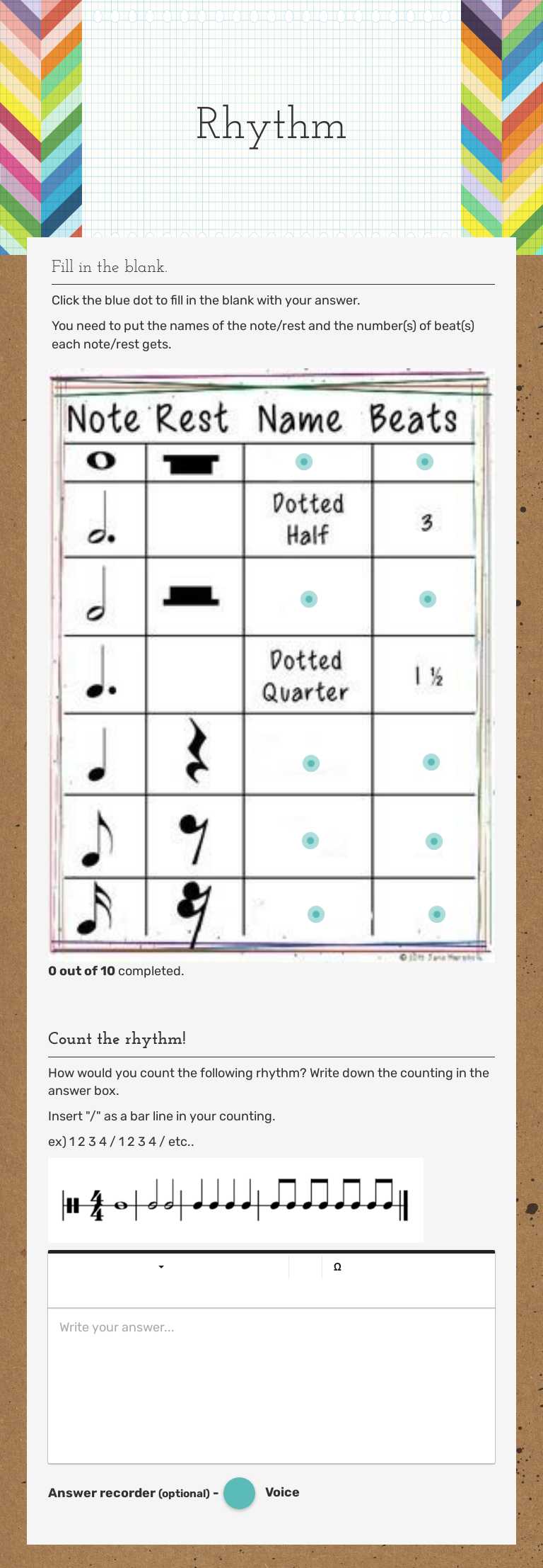 Rhythm worksheet preview image