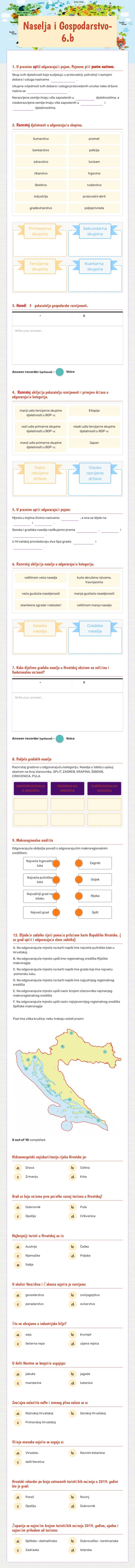 Naselja i Gospodarstvo- 6.b worksheet preview image