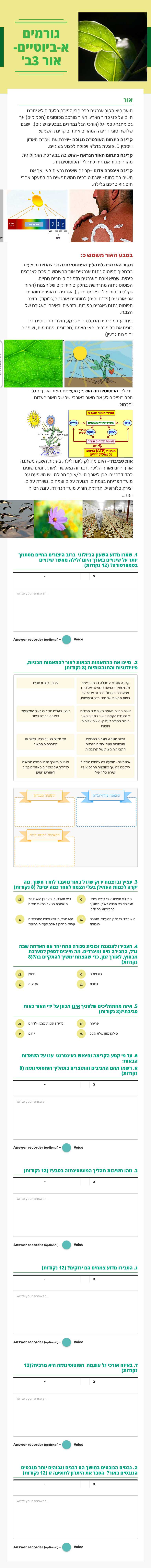 גורמים א-ביוטיים- אור 3ב' Grade 12 worksheet preview