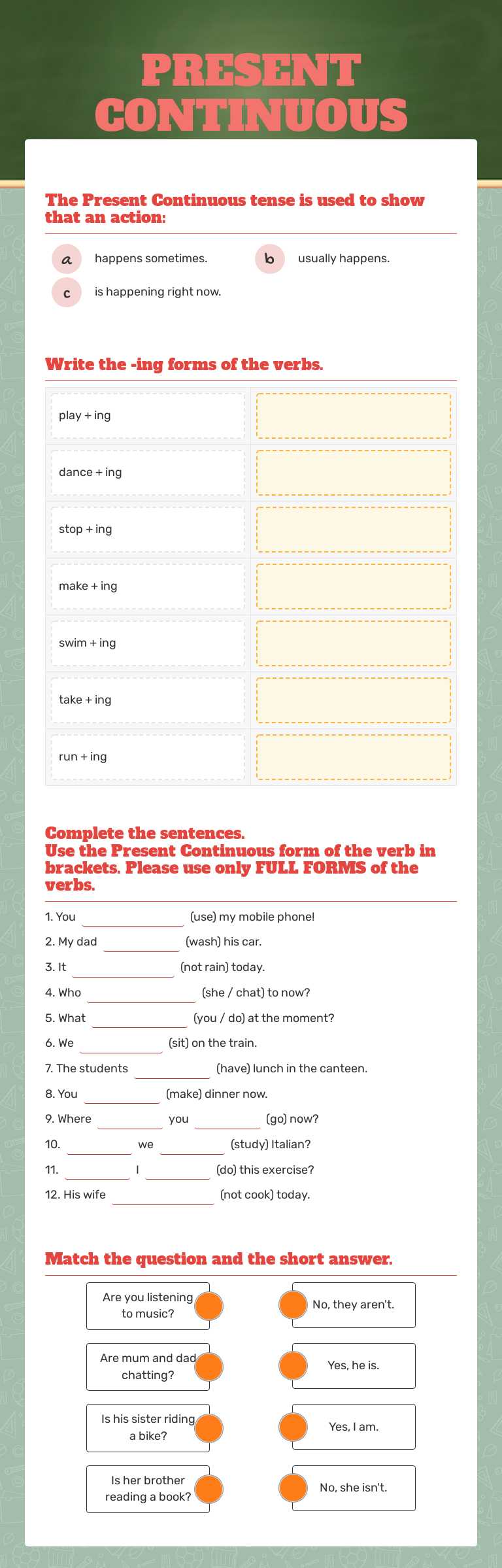 PRESENT CONTINUOUS Grade 5 worksheet preview