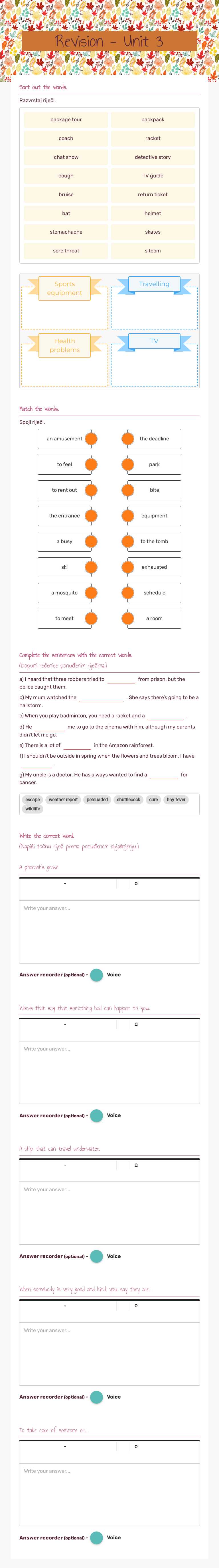 Revision - Unit 3 worksheet preview image