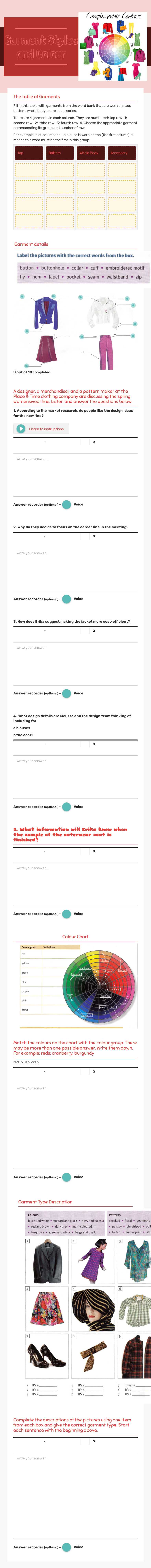 Garment Styles and Colour Other worksheet preview