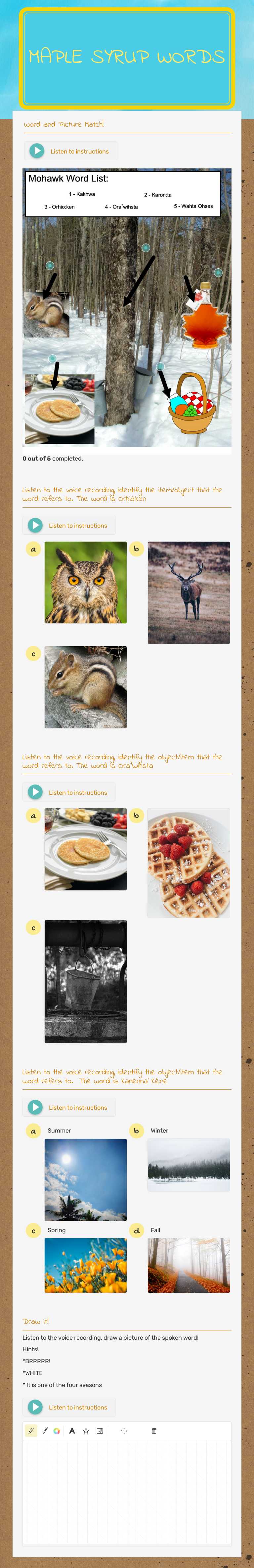 Maple syrup words worksheet preview image