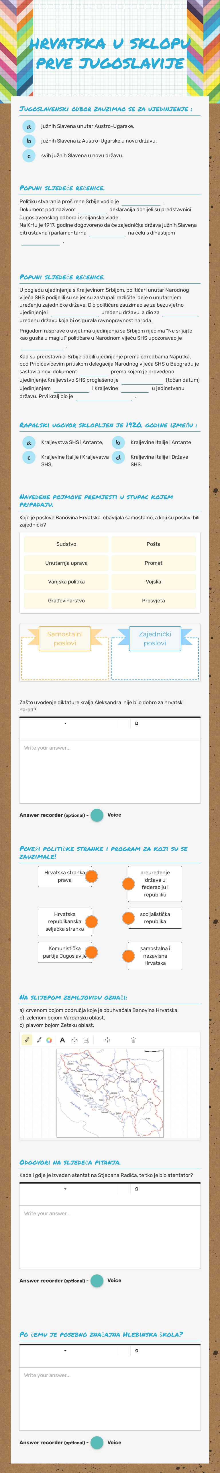 hrvatska u sklopu prve jugoslavije Grade 8 worksheet preview