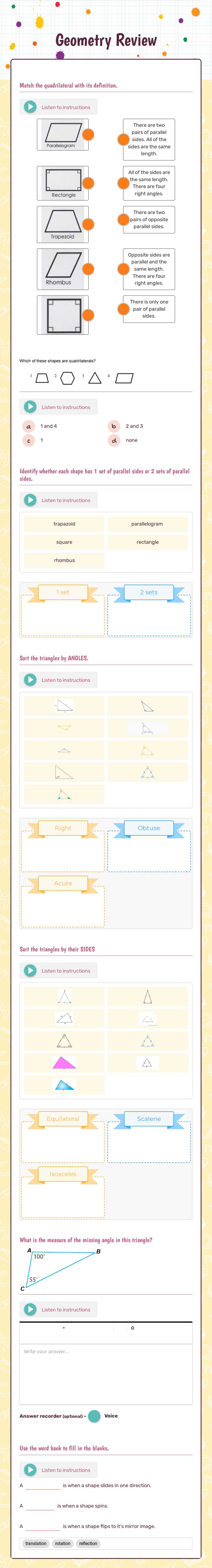Geometry Review worksheet preview image