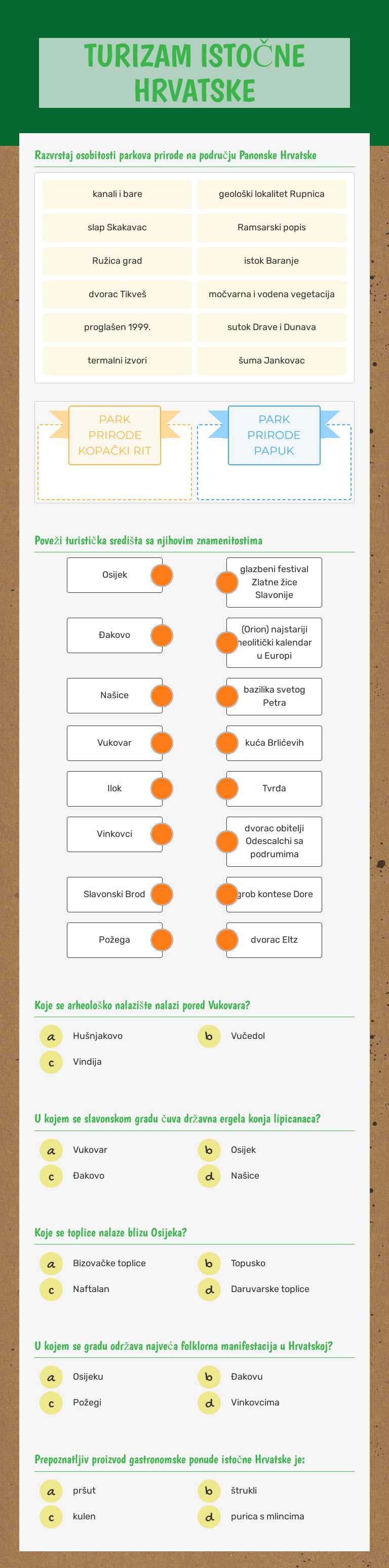 TURIZAM ISTOČNE HRVATSKE worksheet preview image