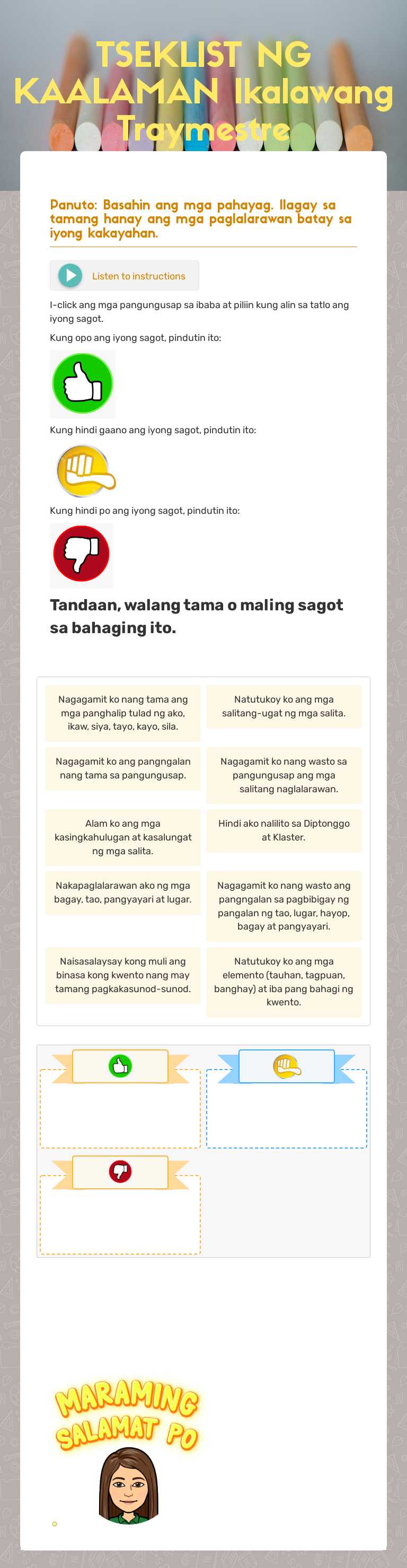 TSEKLIST NG KAALAMAN Ikalawang Traymestre worksheet preview image