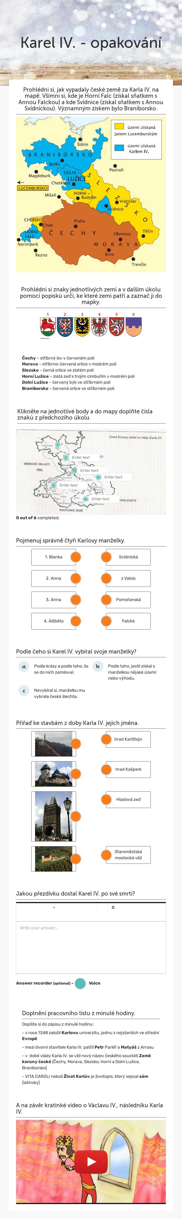 Karel IV. - opakování Grade 7 worksheet preview