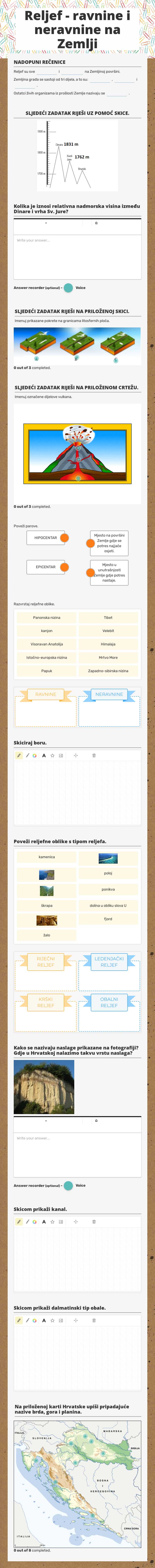 Reljef - ravnine i neravnine na Zemlji worksheet preview image