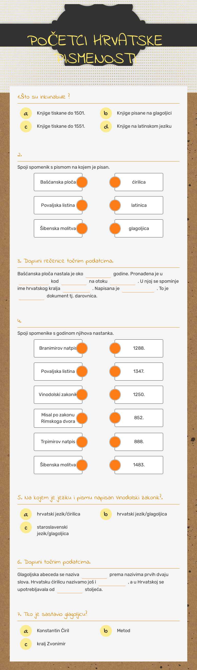 POČETCI HRVATSKE PISMENOSTI worksheet preview image