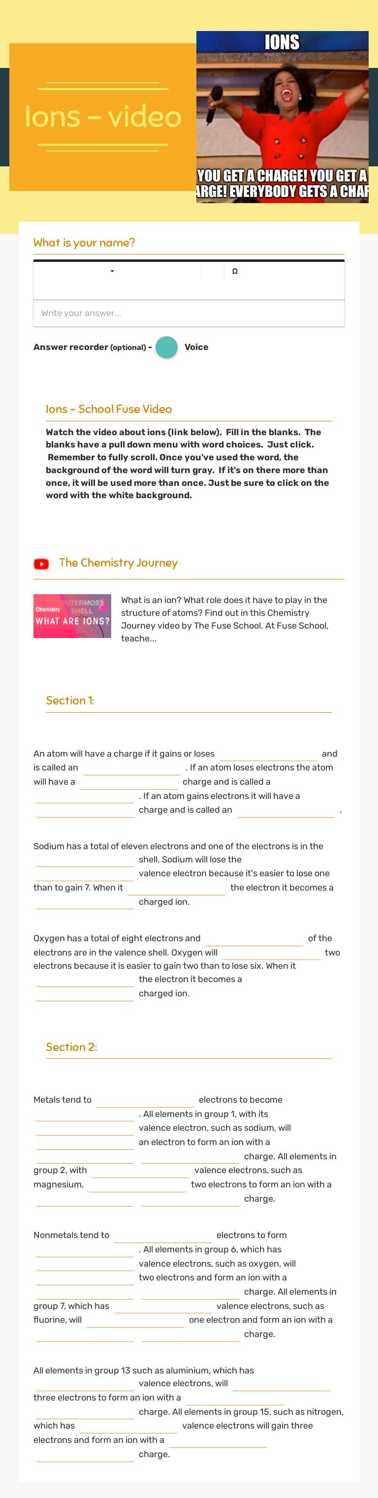 Ions - video worksheet preview
