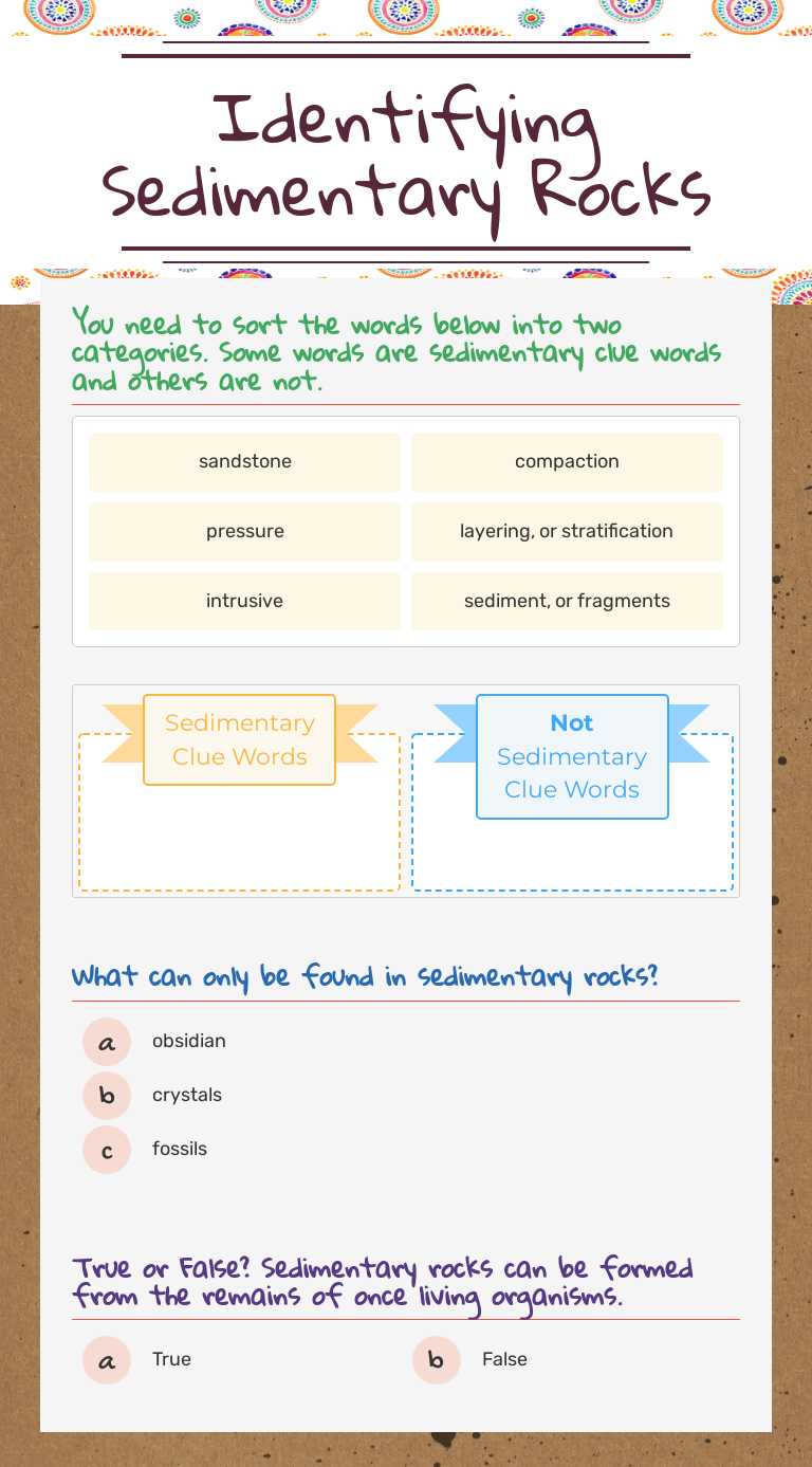 Identifying Sedimentary Rocks Grade 6 worksheet preview