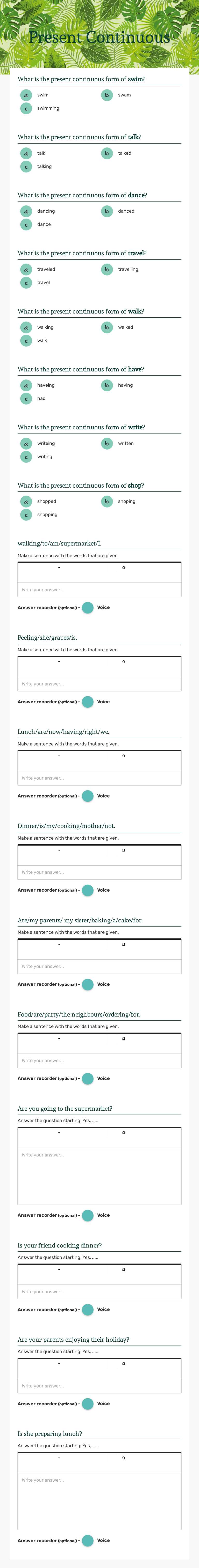 Present Continuous worksheet preview image