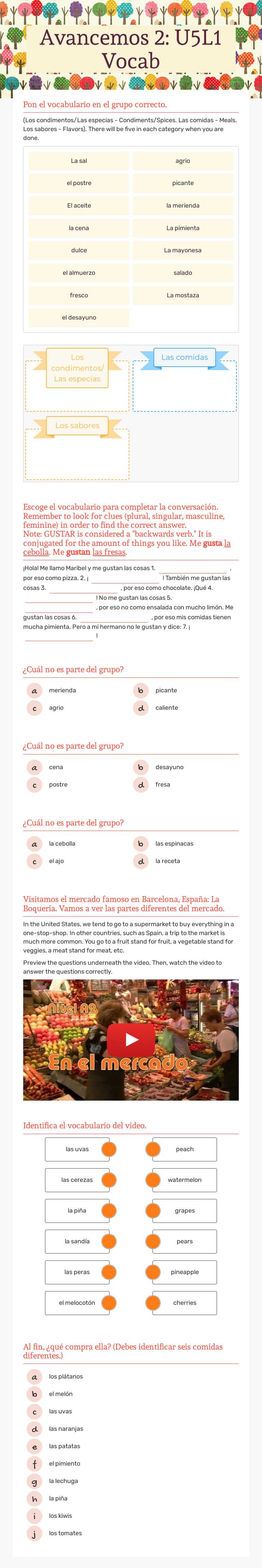 Avancemos 2: U5L1 Vocab worksheet preview image