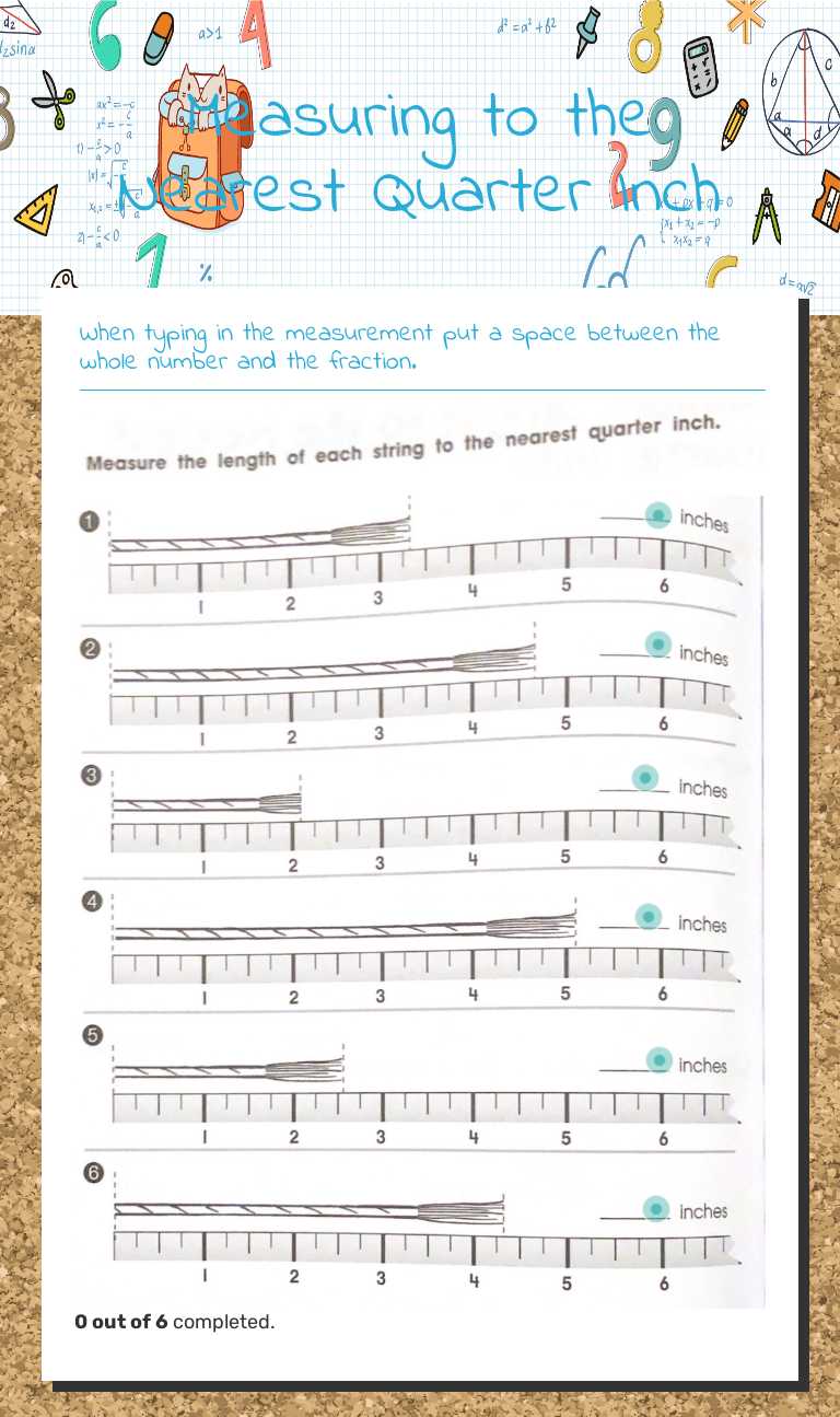 Measuring to the Nearest Quarter Inch worksheet preview image