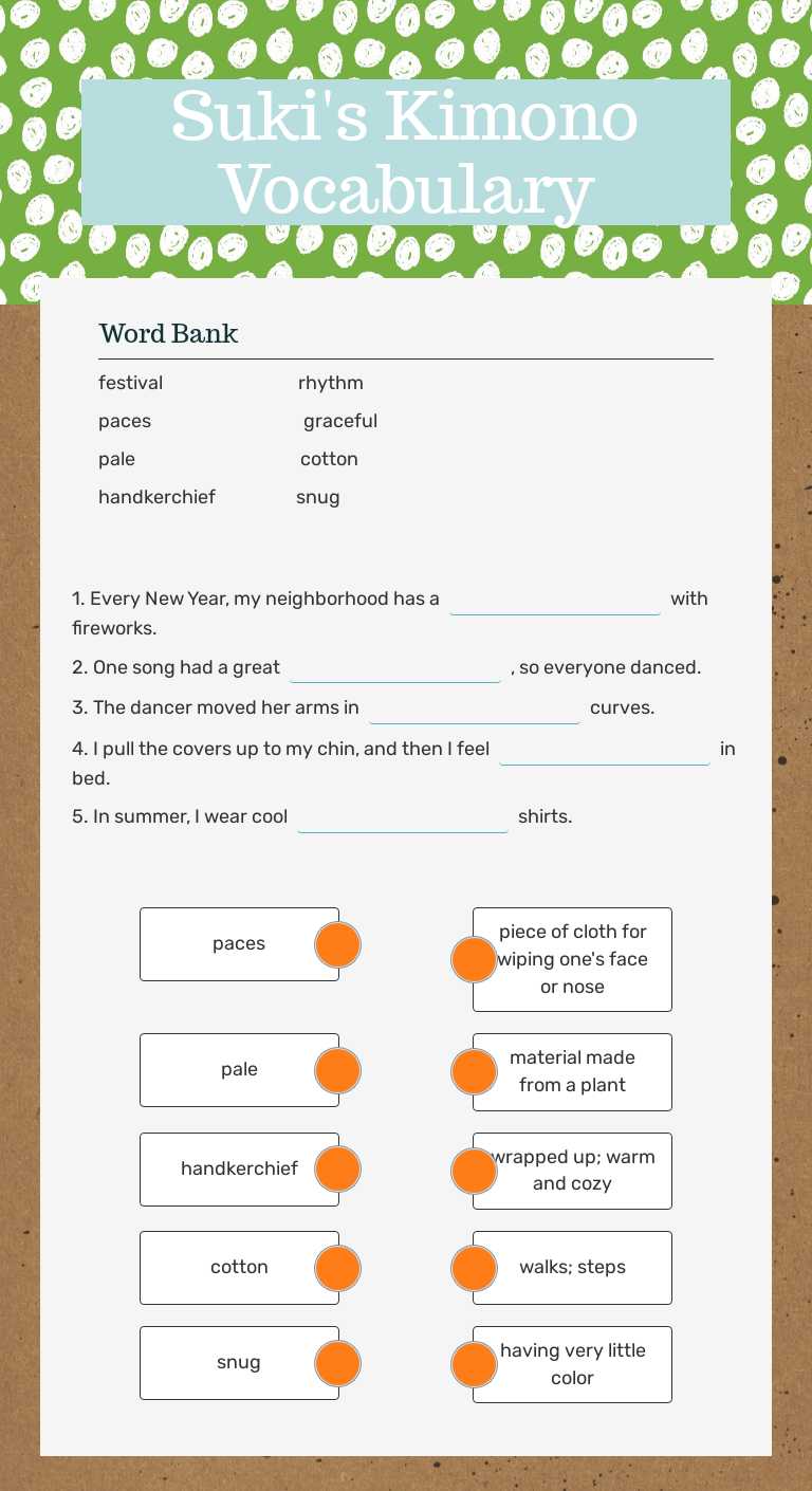 Suki's Kimono Vocabulary worksheet preview image