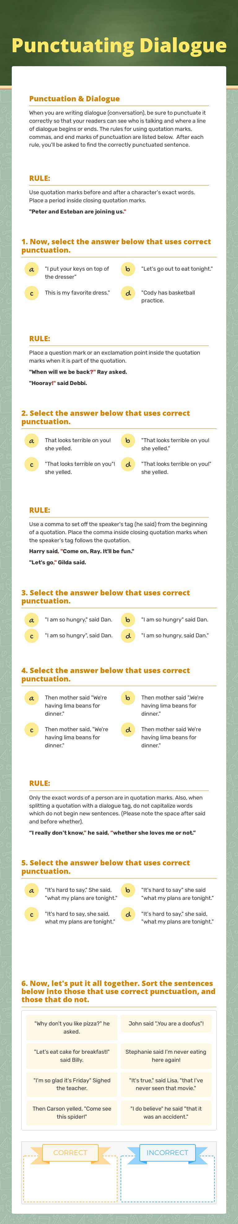Punctuating Dialogue Grade 7 worksheet preview