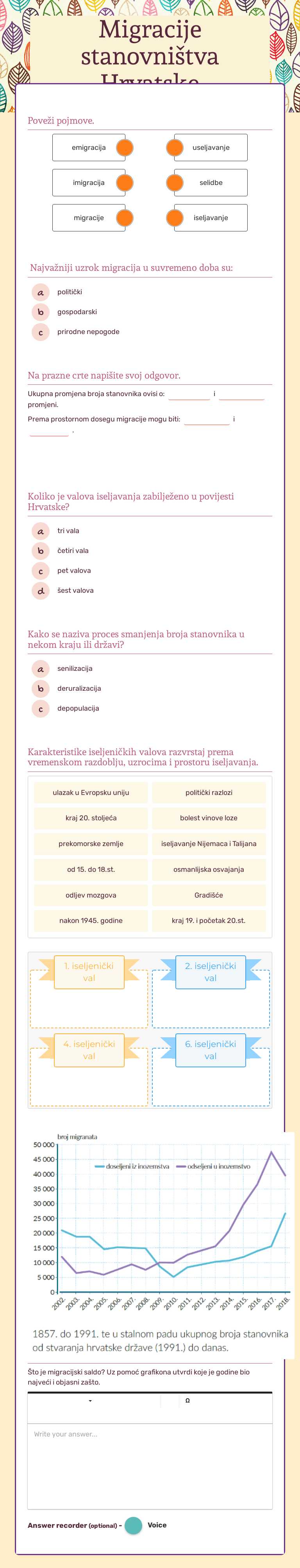 Migracije stanovništva Hrvatske worksheet preview image