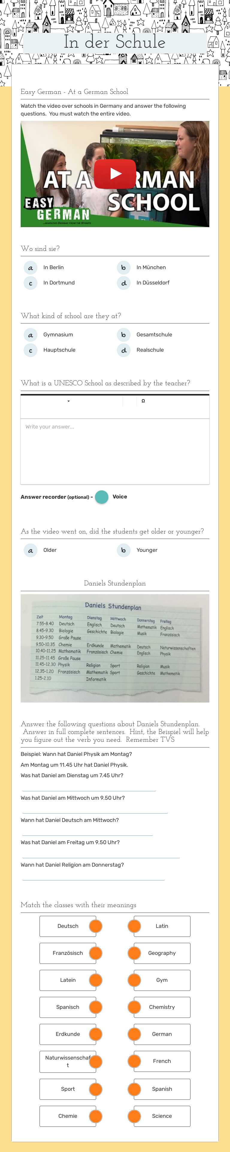 In der Schule worksheet preview image