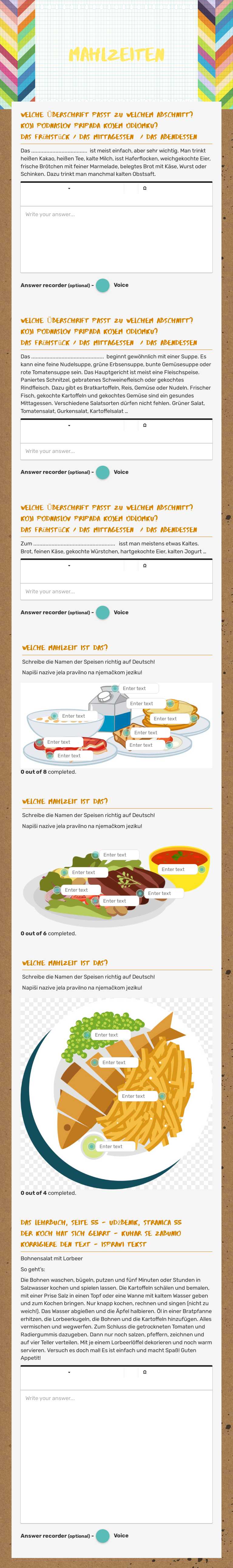 Mahlzeiten worksheet preview image