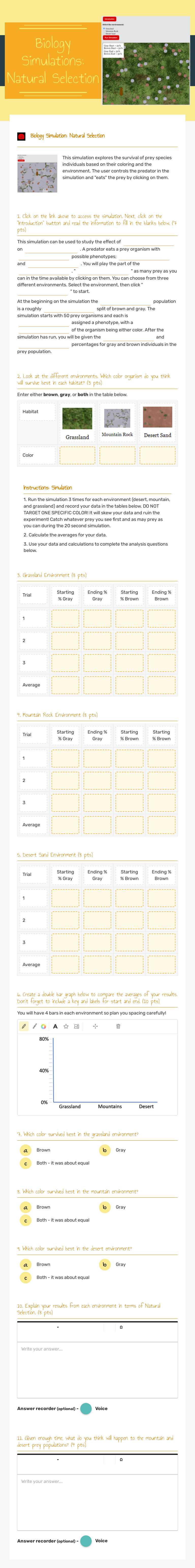 Biology Simulations: Natural Selection Grade 10 worksheet preview