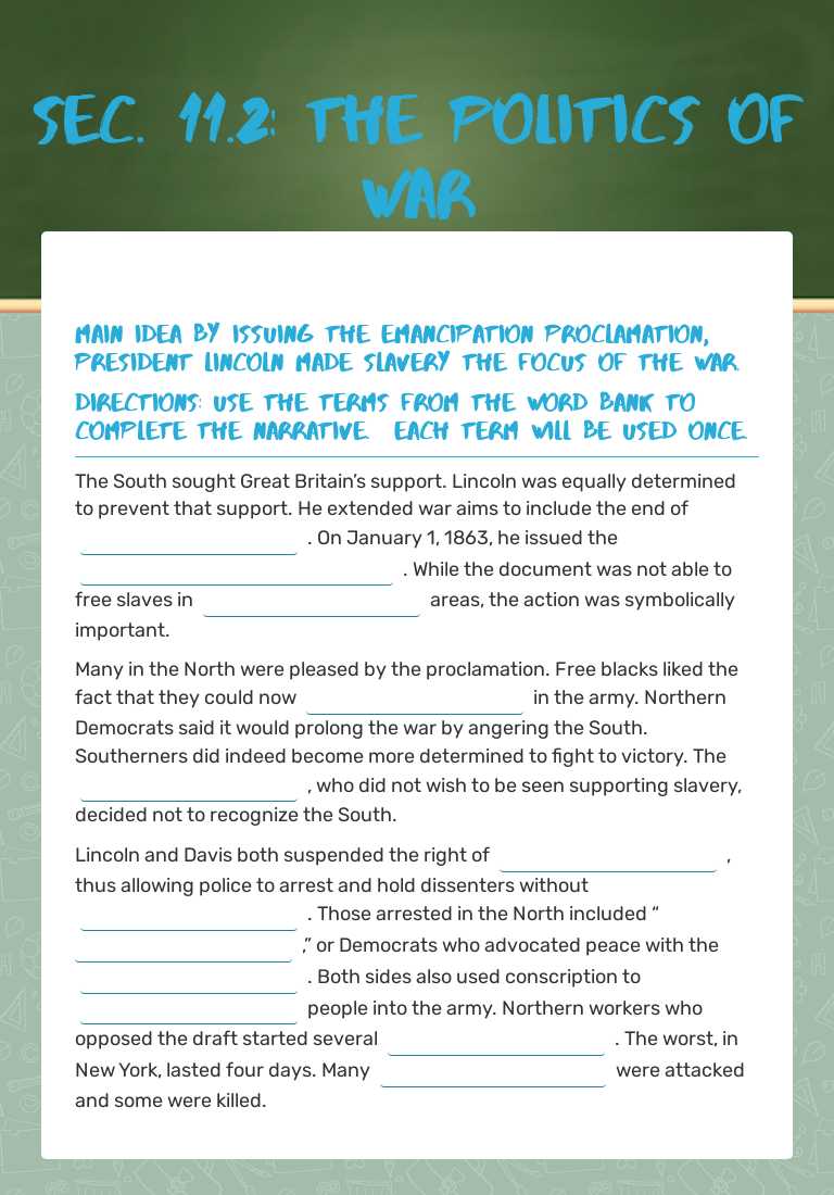 Sec. 11.2: The Politics of War worksheet preview image