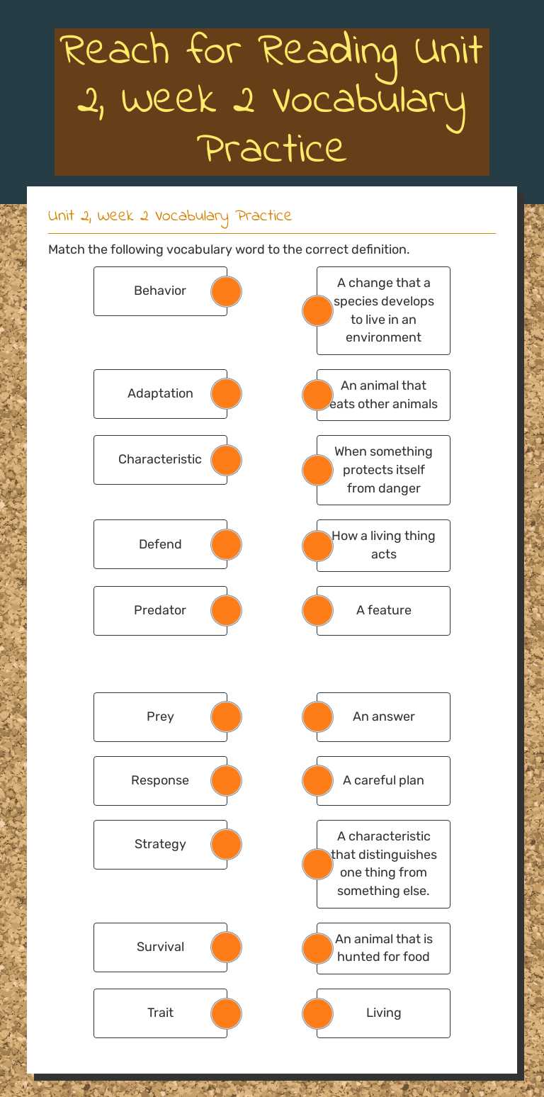 Reach for Reading    Unit 2, Week 2 Vocabulary Practice Grade 4 worksheet preview