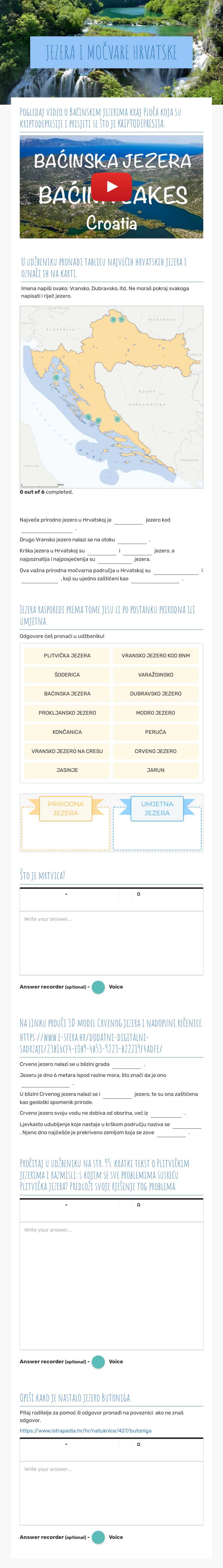 JEZERA I MOČVARE 
HRVATSKE worksheet preview image