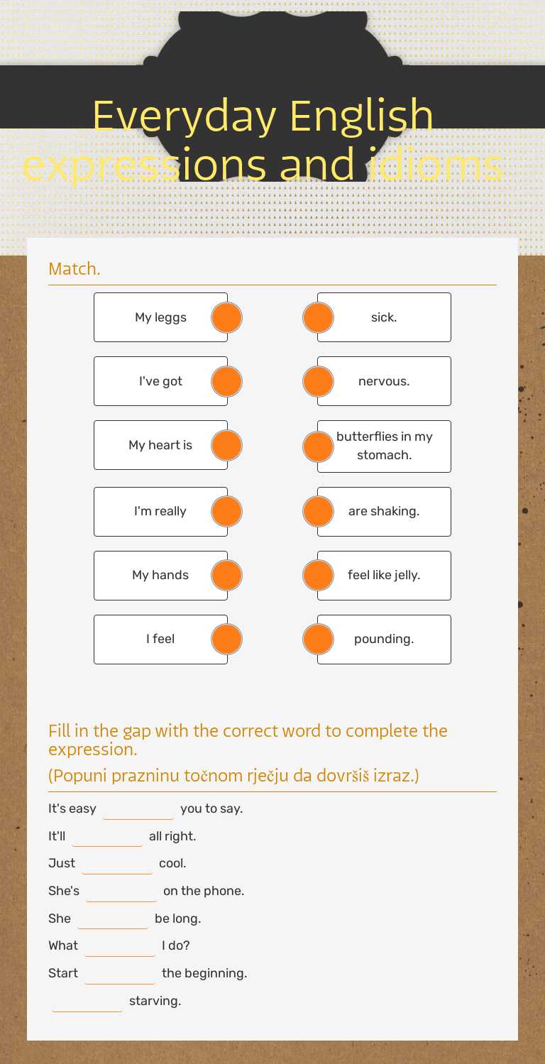 Everyday English expressions and idioms Grade 7 worksheet preview