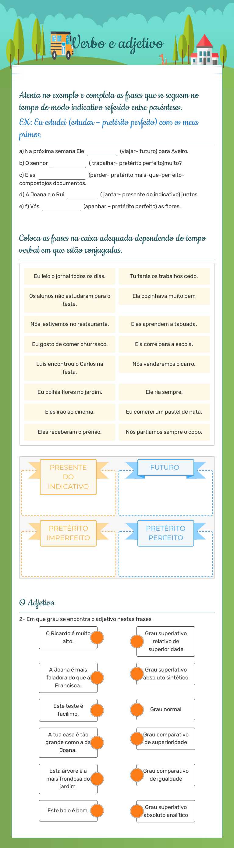 Verbo e adjetivo worksheet preview image