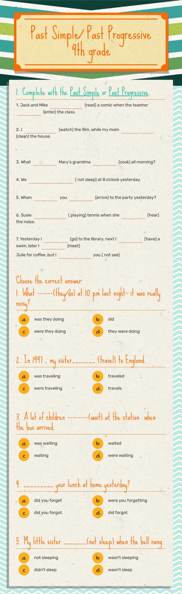 Past Simple/ Past Progressive
9th grade worksheet preview image