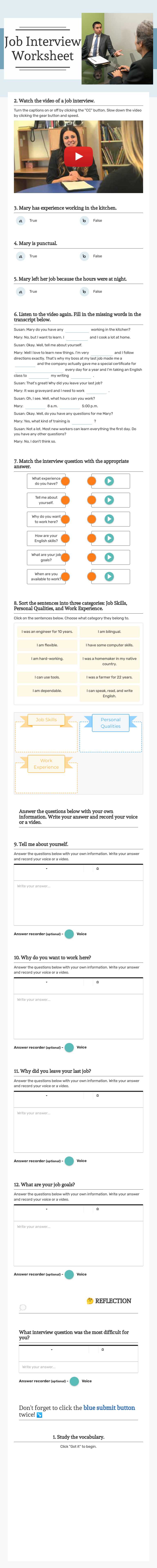 Job Interview Worksheet Other worksheet preview