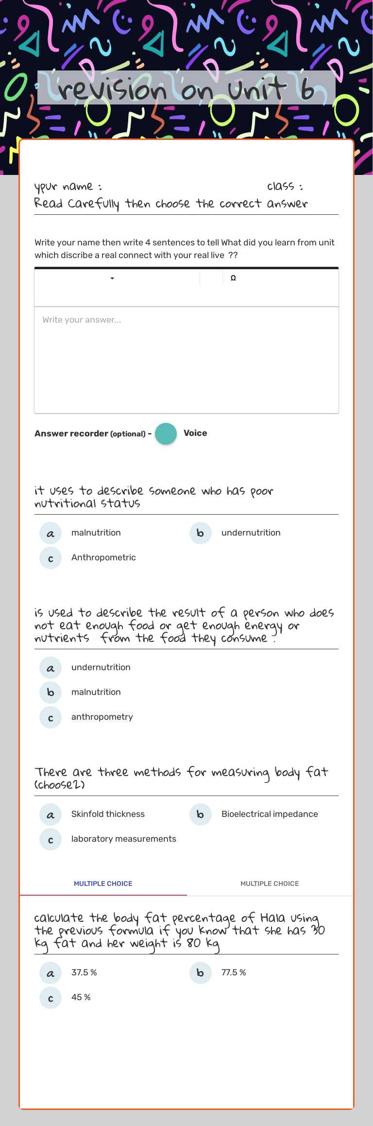 revision on unit 6 worksheet preview image