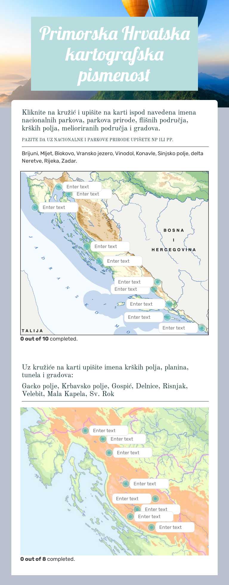 Primorska Hrvatska kartografska pismenost Grade 7 worksheet preview
