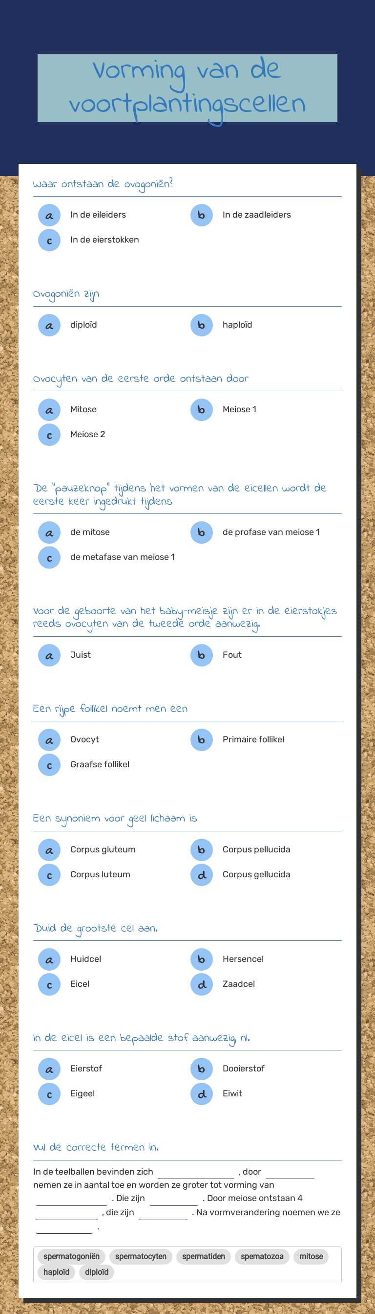 Vorming van de voortplantingscellen worksheet preview image
