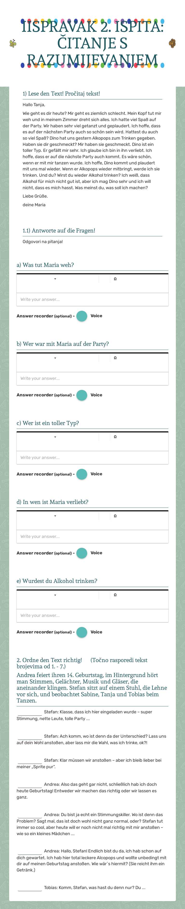 IISPRAVAK 2. ISPITA: 
ČITANJE S RAZUMIJEVANJEM worksheet preview image