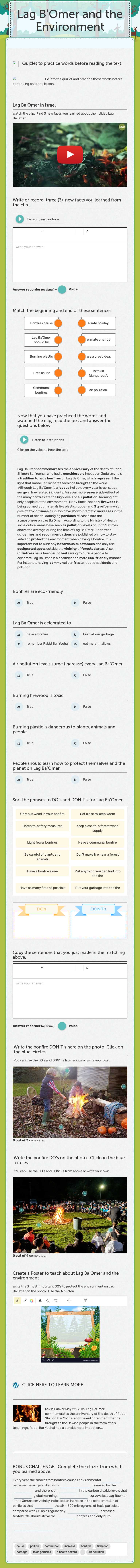 Lag B'Omer and the Environment worksheet preview image